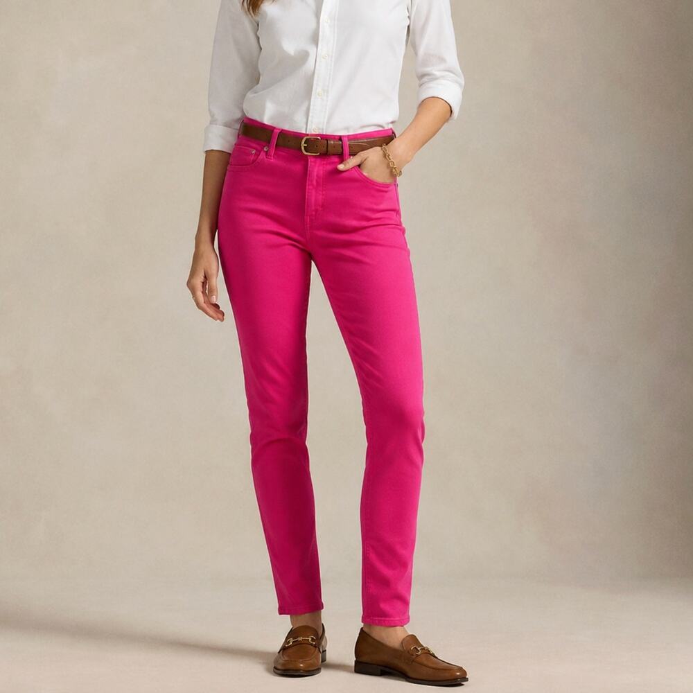 Y2K Vintage Ralph Lauren Pink Premier Skinny Crop Jeans Size 4 Fuchsia Mid Rise